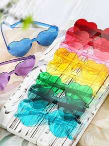 8 件/5 件心形彩虹糖果色无框眼镜，适合女士、女孩和派对眼部装饰配件