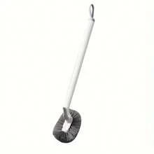 1 pieza Cepillo de baño ergonómico de mango largo con cabezal en forma de C, cepillo de limpieza de plástico - portátil, reutilizable, sin carga - para limpiar rincones profundos del baño y las ranuras del inodoro