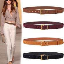 1 Pc Fashion Women Genuine Leather Belt For Jeans Dresses With Alloy Square Pin Buckle Cowhide Suede Stylish Waistband - Multicolor - View 3