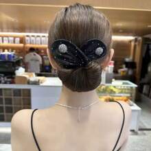 新款头带，网状蝴蝶结，织物简约水钻扭夹，发型设计工具，发饰发髻装饰礼物，适合女性和女孩，适合日常和节日，发型设计，头发用品，发饰，发型设计套装，美发工具套装，发型设计套装