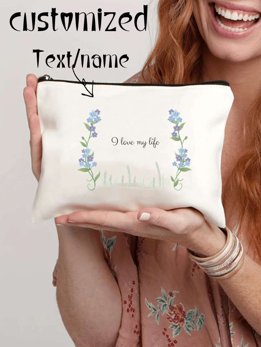 1pc Customized Women Clutch Bag, Makeup Bag, Heart & Line Design, Unique, Compact, Portable, Gift, Cute Heart Print, Foldable, Large Capacity, Coin Purse, Fits Phone, Pouch-In-Pouch, Mother's Day, Teacher's Day, Thanksgiving - Beige - View 1