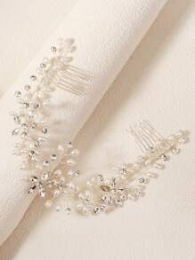 Pente de cabelo de noiva com pérolas artificiais e strass (1 peça), acessório de cabelo artesanal simples e versátil para mulheres, ideal para o Dia dos Namorados e casamentos. - Prata - Ver 11