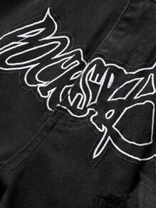 Men's Versatile Street Style Star Embroidery Casual Ripped Jeans - 黑色 - 查看 4