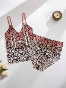 3 件套女士休闲无缝豹纹无钢圈低腰三角裤内裤套装