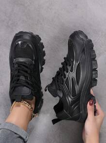 Women Minimalist White Shoes Lace-Up Front Chunky Sneakers,Colorblock Lightweight Breathable Sporty Outdoor Sneakers Shoes For Women