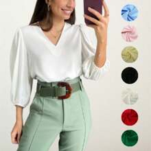 Women's Formal Blouse With Elegant Tailored Sleeves Plus Size - Amarillo bebe - Ver 2