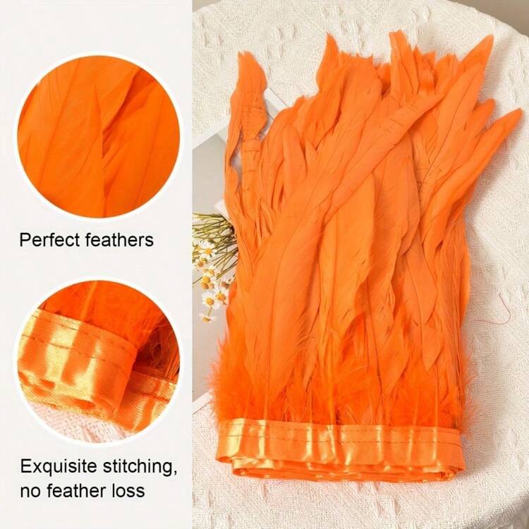 2M 25-30厘米天然公鸡尾羽饰边圣诞缝纫服装羽毛头饰狂欢节白色羽毛丝带工艺品装饰 - 彩色 - 查看 6