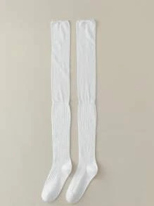 1 o 2 pares de calcetines hasta la rodilla para damas, calcetines gruesos blancos, calcetines largos hasta el muslo de color sólido a juego para botas