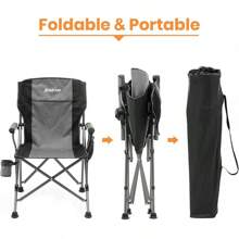 Portable Camping Chairs For Adults With Padded Hard Armrest, Sturdy Folding Camping Chair With Cup Holder, Storage Pockets Carry Bag Included, Support To 300 Lbs - 灰色 - 查看 7
