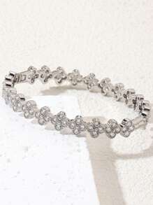 1 pezzo Braccialetto alla moda decorato con fiori e cristalli di zirconia, adatto per le donne da indossare in feste, matrimoni e occasioni formali