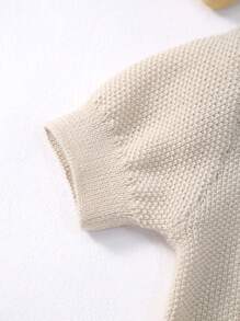 Bộ áo thun tay ngắn cổ polo dệt kim màu trơn mùa hè cho trẻ sơ sinh + quần short, kích cỡ nhỏ hơn, gợi ý đặt hàng lớn hơn một cỡ - Màu Khaki - Xem 3