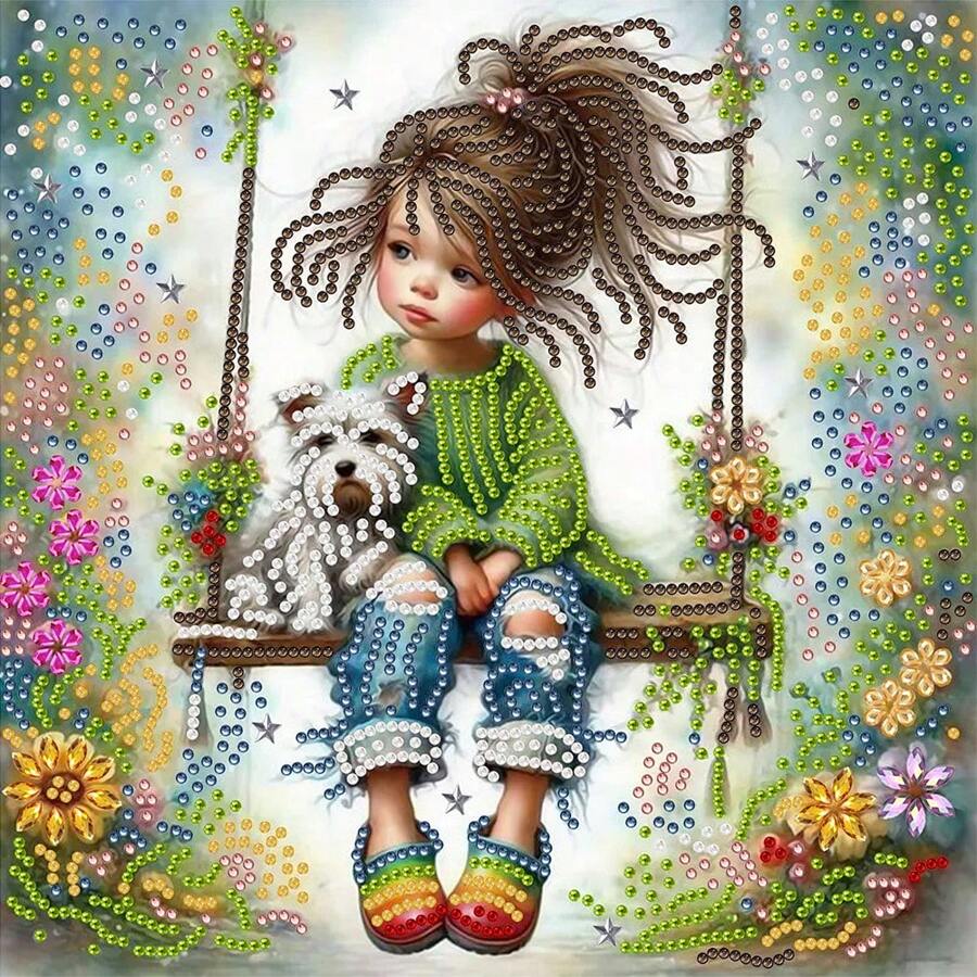 1pc 30*30cm/ 11.8 * 11.8in Frameless 5D Asymmetrical Shaped Diamond Painting Kit, DIY Design For Woman On Swing Pattern, Wall Decor, Ornament, Beginner & Adult Gift, Thanksgiving