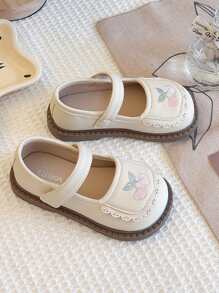 1 双婴儿米色平底鞋，女童幼儿帆布鞋，带钩环扣，简约夏季户外儿童鞋 - 米色 - 查看 1