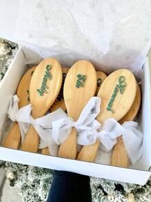 1pc Personalized Bamboo Hair Comb With Name Engraved, Anti-Static Hair Brush, Portable Hair Accessories, Wedding Anniversary Birthday Gift, Bridesmaids Gift, Customized Name Hair Brush For Mom Wife Sister Best Friend, Thoughtful Gift - Yellow - View 5