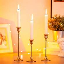 3 stuks/set gouden kaarsenhouders, vintage messing metalen taps toelopende kaarsenhouders, moderne hoge pilaar kaarsenstandaard, decoratieve kaarsenhouders voor tafeldecoratie, bruiloftsfeest
