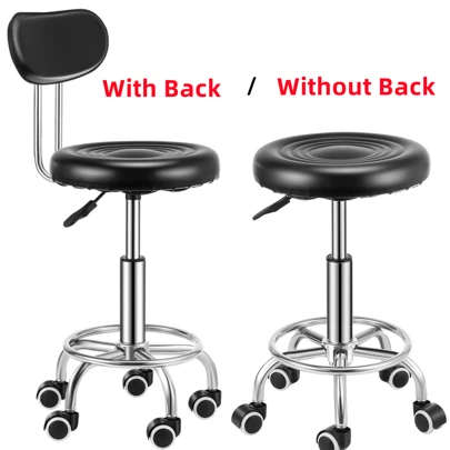 OYAJIA ‌✨Professional Hydraulic Salon Stool & Office Chair | Adjustable PU Leather Swivel Stool With/Without Backrest | 360° Rolling 5-Wheels Base For Tattoo, Massage, Home Office (Black)