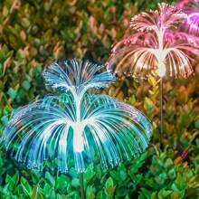 Solar LED Jellyfish Shaped Courtyard Light, Color Changing Fiber Optic Garden Light, Outdoor Landscape Lighting, Plastic Embedded Design, Polished Surface, ABS Lampshade, No Remote Control, Including Installation Accessories