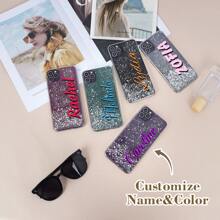 1PC Personalized Customized Name Drop Glue Textured Tpu Handmade Sparkling Phone Case Compatible With IPhone 11 12 13 14 15 Promax