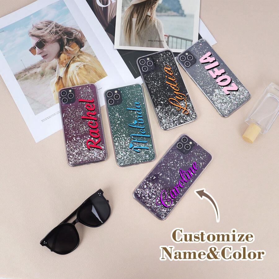 1PC Personalized Customized Name Drop Glue Textured Tpu Handmade Sparkling Phone Case Compatible With IPhone 11 12 13 14 15 Promax