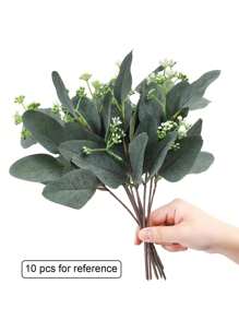 2 piezas/10 piezas/20 piezas Tallos de hojas de eucalipto artificiales con semillas blancas Dólar plateado corto Tallo de hoja verde falsa Flores artificiales Tallos de follaje para arreglos florales, ramos de boda, decoración, otoño, escritorio, jardín, decoración de habitaciones, San Valentín, regalo - Multicolor - Ver 6