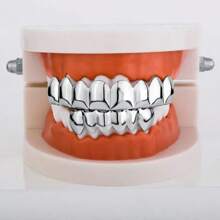 THATBOY 2PCS Simple Fashionable 14-Tooth Smooth Hip Hop Punk Style Blingbling Rapper Grillz Teeth Jewelry