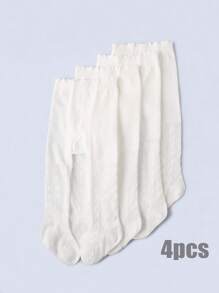 4pcs Girls' Simple Versatile White Mesh Snug Fit Leggings, Spring/Summer - White - View 2