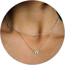 1 Pc Stainless Steel Layered Initial Necklace Tiny A-Z Pendant Choker Necklace Cute Initial Letter Necklace For Women