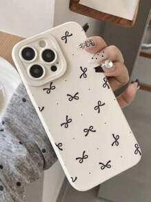 Funda para teléfono 1 pieza con diseño de lazo negro compatible con iPhone 16 Pro Max, 11/12/13/14 Plus, XR/7/8 Plus/15 Pro Max