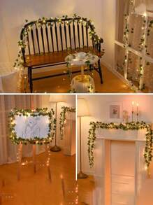 1 件 2M/5M/10M 绿色人造常春藤叶藤蔓，带铜线 LED 灯串，电池供电，适用于房间、卧室、庭院装饰，营造春季节日气氛