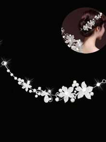 1 件新娘合金水晶和珍珠头饰，韩式花朵发饰婚礼头饰配饰