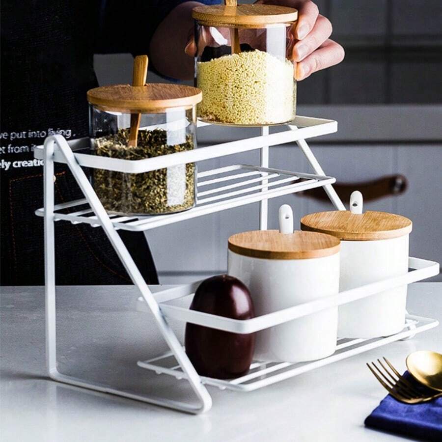 1 件橱柜角落香料罐收纳架，家庭厨房储物架 - 白色 - 查看 1
