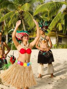 1set Hawaiian Grass Skirt With 4 Garlands,Summer Tropical Beach Party Decoration,Luau Decorations For Adults - 1set - View 5