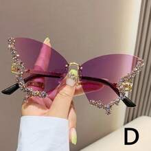 1pc Rhinestone Decor Large Frame Fashion Butterfly Eyeglasses, Women's Photography & Party Fashion Glasses For Summer Beach Vacation,Outdoor,Travel