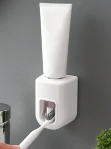 1 Straddle Wall Mounted Automatic Toothpaste Extruder Slouchy God Tool Bathroom Toilet Wall No-Drill Automatic Toothpaste Dispenser - Wall-Mounted Toothbrush Holder With Squeezer - No Power Required - Plastic Bathroom Accessory For Simplified Toothpaste Dispensing