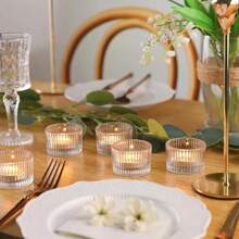 12 Striped Glass Candle Holders, Transparent Mini Candle Holders, Celebration Candle Holders, Suitable For Dining Tables, Coffee Tables, Living Rooms, Tea Lamps, Weddings, Birthday Parties, Anniversaries, Atmosphere Photography, Holiday Atmosphere Candle Holders, Graduation Ceremonies, Party Decorations, Christmas, Halloween, Thanksgiving - trong suốt - Xem 7