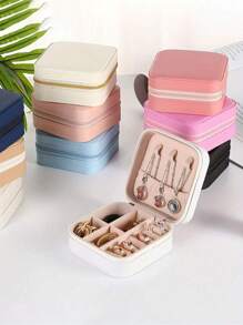 1pc Jewelry Organizer Box, Detachable Compartments Jewelry Storage Box, Ins Style Zipper Jewelry Display Tray, Suitable For Rings, Earrings, Necklaces, Lipsticks