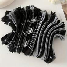 1/10/20 Pairs Women'S Ankle Socks, Black And Grey, Assorted Geometric Patterns, Comfortable Knit Fabric, Polyester 95%, Spandex 5%, 300g/M², Random Style Shipping - Multicolor - View 4