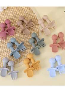 2 pezzi Set di forchette e cucchiai per l'addestramento dei bambini, posateria per l'apprendimento in silicone morbido a forma di panda per neonati, accessori per l'alimentazione, regalo per Ognissanti, Natale, Ringraziamento e Pasqua