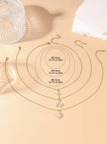 3pcs/Set Fashionable Women Necklace, Star, Planet, Heart Pendant Design, 18K Gold Plated Stainless Steel Chain, Suitable For Daily Wear And Party, Best Jewelry Gift - Gold - View 4