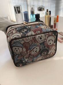 Women's Cute Bear Printed Large Capacity Makeup Bag, Fashion Portable Cosmetic Organizer Bag, Great Gift For Birthday, Travel, Home Use - Multicolor - View 4