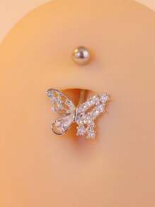 New Stainless Steel Butterfly Zirconia Navel Piercing Ring, Hypoallergenic Belly Button Ring, Fashionable - Butterfly Belly Button Ring - View 4