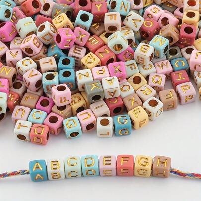 200 Pieces Of 6mm * 6mm Multi-Color Background Acrylic Letter Beads Scattered Beads, Used For Jewelry Making, Home DIY Crafts, Necklaces, And Keychain Accessories