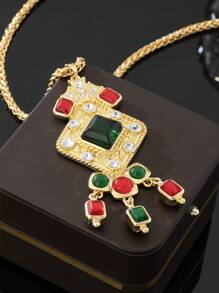 1 件女士时尚釉面立方体几何流苏合金奢华项链，适合日常佩戴、节日和场合 - 彩色 - 查看 5