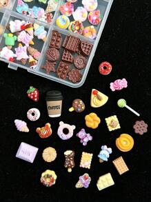 1box Random Mixed ABS Simulation Food Play Cute Cookie Nail Charms Y2K Bread Cake Fruit Chocolate Cookie Ice Cream Coffee Candy Nail Art Decorations Accessories DIY - 彩色 - 查看 5