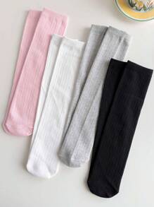 1双/4双儿童平头条纹过膝袜，公主风长筒袜，适合女童，四季百搭，秋冬 - 彩色 - 查看 2