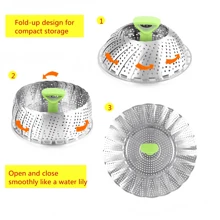 Large Kitchen Steamer Foldable Steamer Vegetable Steamer Fruit Basket - Silver - View 7