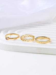 3 Peças Conjunto de Anéis de Casal Minimalistas de Aço Inoxidável com Coração Oco Diamante, Adequado para Uso Diário de Homens e Mulheres, Presente para Festival e Data