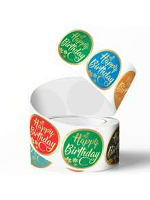 500pcs/Roll Birthday Graffiti Self-Adhesive Stickers, 1 Inch Round, 18 Patterns, Black Print/Colorful Foil, Birthday Party Decoration, Gift Wrapping, Envelope Card, Commercial DIY Decor Labels, PVC Waterproof Sealing Stickers - Multicolor - View 2