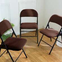 Juego de fundas para asiento y respaldo de sillas de comedor plegables, color liso, jacquard elástico, para decoración del hogar - Marrón Chocolate - Ver 4