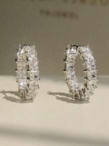 2 件套奢华水钻女士耳环，方晶锆石派对圈形耳环，适合婚礼、订婚、情人节礼物